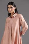 Two Sisters By Gyans_Peach Silk Embroidery Collared Asymmetric Kurta With Pant _Online_at_Aza_Fashions