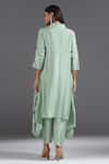 Shop_Two Sisters By Gyans_Green Silk Collared Asymmetric Kurta With Pant _at_Aza_Fashions