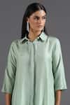 Buy_Two Sisters By Gyans_Green Silk Collared Asymmetric Kurta With Pant 