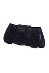 Buy_Jasbir Gill_Black Fabric Flowers Floral Embellished Clutch _at_Aza_Fashions