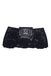 Buy_Jasbir Gill_Black Fabric Flowers Floral Embellished Clutch _Online_at_Aza_Fashions