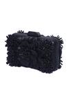 Shop_Jasbir Gill_Black Fabric Flowers Floral Embellished Clutch _at_Aza_Fashions
