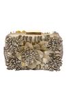 Buy_Jasbir Gill_Gold Fabric Flowers Floral Embellished Clutch _at_Aza_Fashions