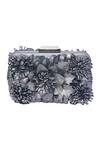 Buy_Jasbir Gill_Silver Fabric Flowers Floral Embellished Clutch _at_Aza_Fashions