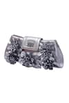 Jasbir Gill_Silver Fabric Flowers Leather Floral Clutch _Online_at_Aza_Fashions