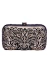 Shop_Jasbir Gill_Gold Embroidery Flocked Leather Clutch _at_Aza_Fashions