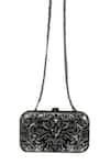 Shop_Jasbir Gill_Silver Embroidery, Sequins Flocked Leather Clutch _at_Aza_Fashions