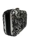 Jasbir Gill_Silver Embroidery, Sequins Flocked Leather Clutch _Online_at_Aza_Fashions
