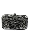 Buy_Jasbir Gill_Silver Embroidery, Sequins Flocked Leather Clutch _at_Aza_Fashions