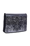 Jasbir Gill_Silver Embroidery Flocked Leather Clutch _Online_at_Aza_Fashions