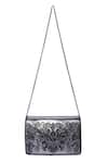 Buy_Jasbir Gill_Silver Embroidery Flocked Leather Clutch _Online_at_Aza_Fashions