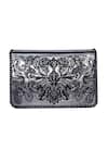 Buy_Jasbir Gill_Silver Embroidery Flocked Leather Clutch _at_Aza_Fashions