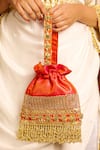 Shop_5elements_Orange Embroidery, Beads, Fringe Prisha Potli Bag _at_Aza_Fashions