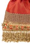 5elements_Orange Embroidery, Beads, Fringe Prisha Potli Bag _at_Aza_Fashions