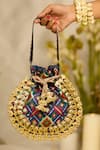 Buy_5elements_Blue Embroidery, Zari Ishika Potli Bag _at_Aza_Fashions
