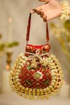 Buy_5elements_Maroon Embroidery, Studs Ishika Potli Bag _at_Aza_Fashions