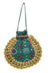 5elements_Green Beads, Studs, Tassels Avika Embroidered Potli _Online_at_Aza_Fashions