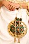 5elements_Green Beads, Studs, Tassels Avika Embroidered Potli _at_Aza_Fashions