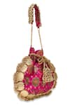 5elements_Pink Zari, Tassels Avika Embroidered Potli _at_Aza_Fashions