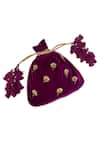 5elements_Wine Embroidery, Sequins, Pearls Nihira Potli Bag _at_Aza_Fashions
