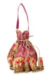 5elements_Pink Embroidery, Zari Advita Potli Bag _at_Aza_Fashions
