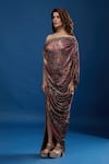 Buy_Tarun Tahiliani_Magenta Off-shoulder Floral Pattern Dress _Online_at_Aza_Fashions