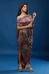 Shop_Tarun Tahiliani_Magenta Off-shoulder Floral Pattern Dress _Online_at_Aza_Fashions