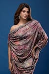 Tarun Tahiliani_Magenta Off-shoulder Floral Pattern Dress _at_Aza_Fashions