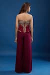 Shop_Tarun Tahiliani_Wine Sweetheart Neck Embroidered Corset And Trouser Set _at_Aza_Fashions