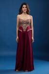 Buy_Tarun Tahiliani_Wine Sweetheart Neck Embroidered Corset And Trouser Set _Online_at_Aza_Fashions
