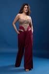 Shop_Tarun Tahiliani_Wine Sweetheart Neck Embroidered Corset And Trouser Set _Online_at_Aza_Fashions