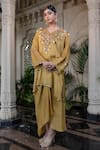Buy_Farha Syed_Yellow Chiffon, Tissue Mirrors, Pearls, Cut Work Hand Embroidered Kaftan Set _at_Aza_Fashions