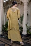 Shop_Farha Syed_Yellow Chiffon, Tissue Mirrors, Pearls, Cut Work Hand Embroidered Kaftan Set _at_Aza_Fashions