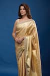 Shop_Tarun Tahiliani_Gold Zari Floral Pattern Saree With Unstitched Blouse Piece _Online_at_Aza_Fashions
