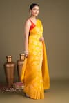 Zal From Benaras_Yellow Silk Pure Banarasi Handloom Saree With Unstitched Blouse Piece _at_Aza_Fashions