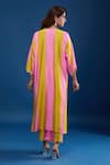 Shop_Archana Shah_Pink Tassels Round Neck Striped Embroidered Yoke Kaftan And Pant Set _at_Aza_Fashions
