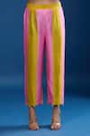 Archana Shah_Pink Tassels Round Neck Striped Embroidered Yoke Kaftan And Pant Set _at_Aza_Fashions