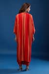 Shop_Archana Shah_Rust Tassels Round Neck Striped Gold Embroidered Yoke Kaftan And Pant Set _at_Aza_Fashions