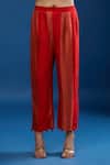 Archana Shah_Rust Tassels Round Neck Striped Gold Embroidered Yoke Kaftan And Pant Set _at_Aza_Fashions