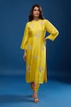 Buy_Archana Shah_Yellow Silk Embroidery Round Neck Kurta With Striped Pant _at_Aza_Fashions