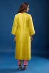 Shop_Archana Shah_Yellow Silk Embroidery Round Neck Kurta With Striped Pant _at_Aza_Fashions