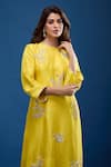 Shop_Archana Shah_Yellow Silk Embroidery Round Neck Kurta With Striped Pant _Online_at_Aza_Fashions