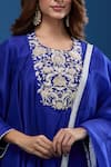 Buy_Archana Shah_Blue Silk Embroidery Round Neck Yoke Short Anarkali Set _Online_at_Aza_Fashions