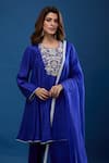 Shop_Archana Shah_Blue Silk Embroidery Round Neck Yoke Short Anarkali Set _Online_at_Aza_Fashions