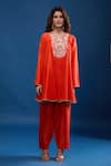 Archana Shah_Orange Silk Embroidery Round Neck Yoke Short Anarkali Set _Online_at_Aza_Fashions
