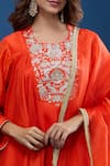 Buy_Archana Shah_Orange Silk Embroidery Round Neck Yoke Short Anarkali Set _Online_at_Aza_Fashions