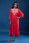 Buy_Archana Shah_Pink Tassels Round Neck Striped Embroidered Yoke Kaftan And Pant Set _at_Aza_Fashions