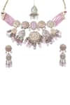 Shop_Tad Accessories_Pink Stones Gold Finish Imitation Kundan Necklace Set _at_Aza_Fashions