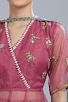 Buy_Mandira Wirk - Indian_Pink Embroidery V-neck Asymmetric Anarkali Set _Online_at_Aza_Fashions
