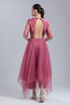 Shop_Mandira Wirk - Indian_Pink Embroidery V-neck Asymmetric Anarkali Set _at_Aza_Fashions